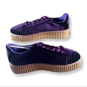 H2K Purple Velvet Wedge Platform Shoe/Sneaker